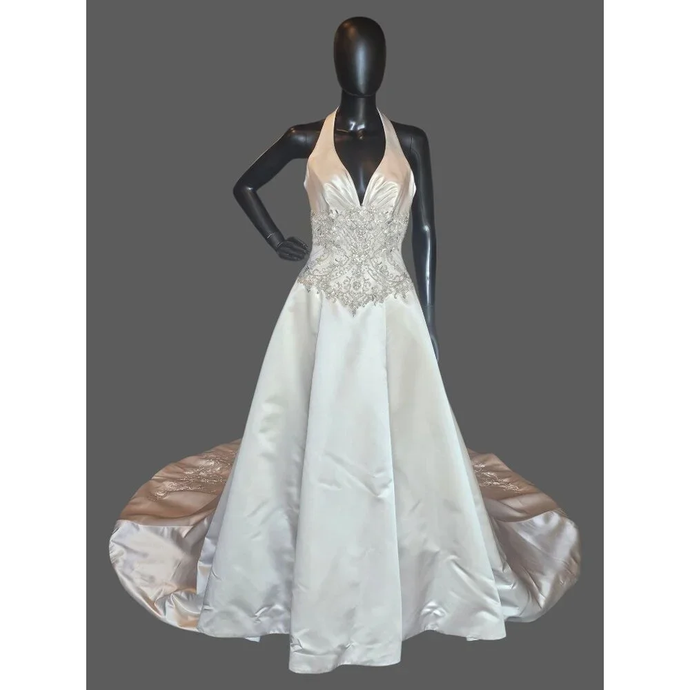 Allure Dresses | Nwot - Pearl Satin Halter Beaded Basque Waist Wedding Gown - Allure Bridal | Color: Cream | Size: 8 | Arabellabridal's Closet Allure Dresses | Nwot - Pearl Satin Halter Beaded Basque Waist Wedding Gown - Allure Bridal | Color: Cream | Size: 8 | Arabellabridal's Closet
